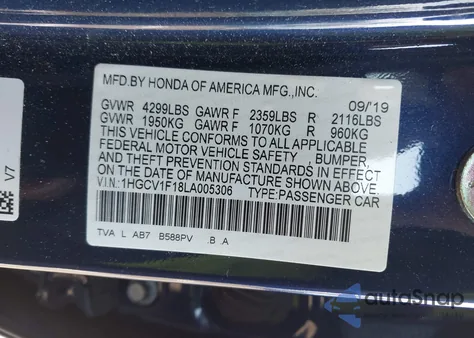 2020 Honda Accord Lx from USA, damaged, VIN 1HGCV1F18LA005306